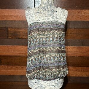 No Brand Tag Lacey Scoop Neck Brown Floral Sheer Tank Top
